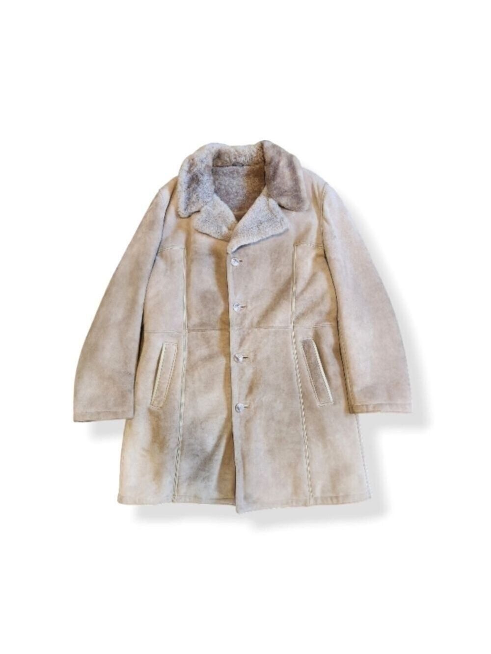 Vintage Montreal Leather Garment Sheepskin Shearling Coat Made in Canada Mens 44